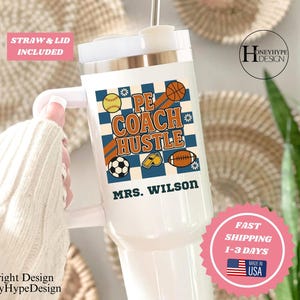 Custom PE Coach 40oz Tumbler Gift for Him Her Coach With Softball, Whistle Icon, Personalized Sports Teacher Cup, Back to School Idea
