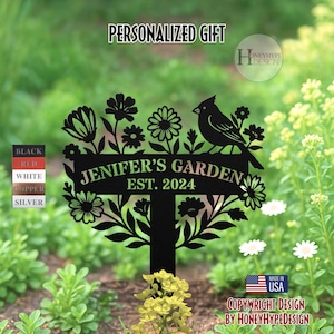 Personalized Garden Sign With Stakes Custom Cardinal Metal Sign Garden Decor Home Decor Custom Garden Name Sign Wildflower Summber Vibes