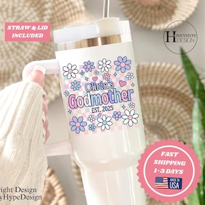 Custom Godmother Proposal Tumbler Gift Aunt Bestie Heart Gift from Goddaughter Godson Godparent Baptism Birthday Retro Flower 40oz Tumbler