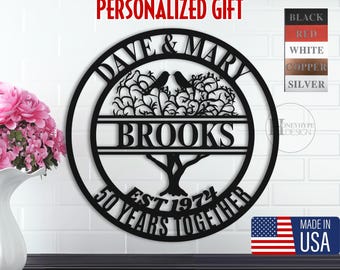 Custom Family Name Metal Sign, Last Name Sign, Home Decor, Wildflower, Housewarming Gift, Personalized Gifts, 50th Anniversary Wedding Gifts