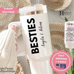 Custom Besties 40oz Tumbler Best Friend Birthday Gift For Besties Tumbler Gift For Best Friend BFF Tumbler With Handle Custom Bestie Cup