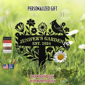 Personalized Metal Garden Decor With Stakes Garden Sign WildFlower Custom Garden Name Sign Home Decor Gift Bird Chick Summer Vibes Garden