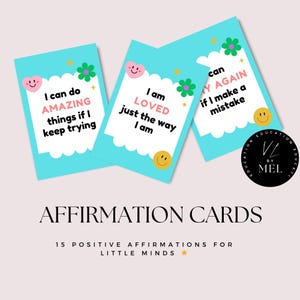 Tarjetas de Afirmaciones Positivas para Niños: 25 Tarjetas Imprimibles de Ánimo Diario para la Confianza, el Crecimiento y la Autoestima, Pensamientos Positivos Diarios