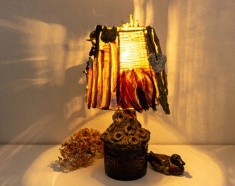 TREIBHOLZ TISCHLAMPE 'Lucia' mit dänischem midcentury Keramik Design Sockel, handgefertigte rustikale Holzleuchte, umweltfreundliches Geschenk für Ozeanliebhaber