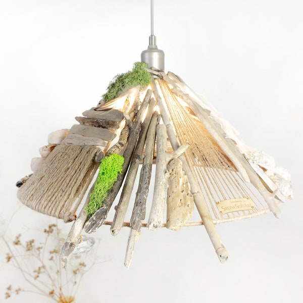 Large unique DRIFTWOOD PENDANT LIGHT 'Turku', hand-crafted ceiling lamp, sustainable design reclaimed wood ecofriendly interior