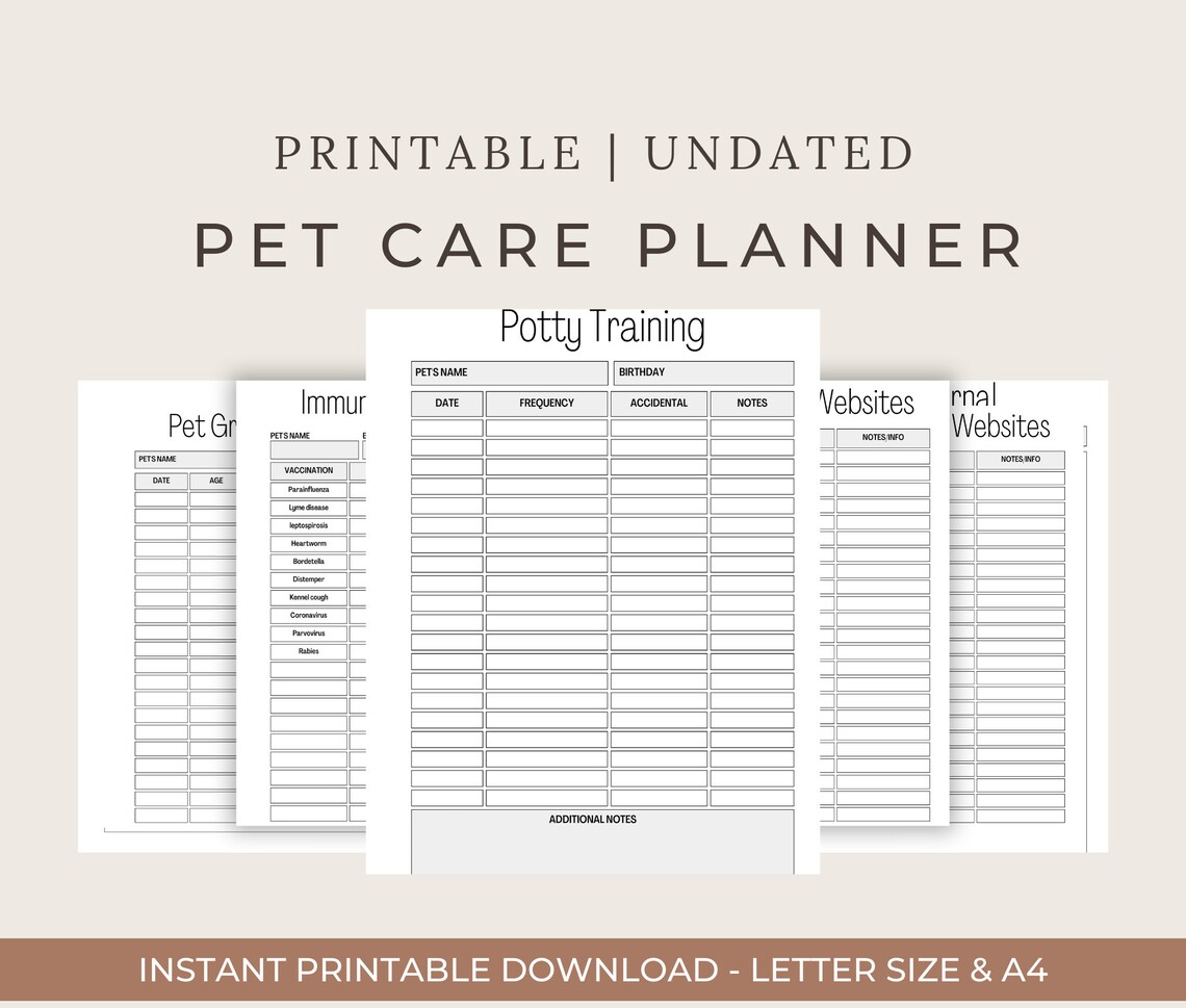 Printable Pet Planner, Fillable Pet Planner, Pet Care Planner, Pet ...