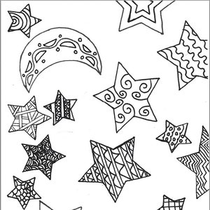 moon and stars zen doodle coloring page