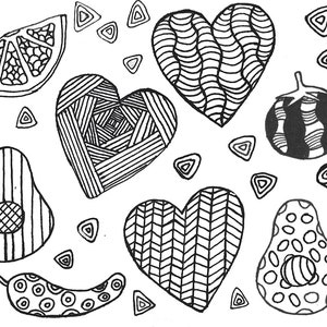zen doodle hearts and Mexican foods