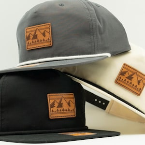 Genähter Leder Aufnäher Berghut - Richardson256 Seil Snapback Flat Bill - Low Profil Outdoor Abenteuer - Sonnenschutz - Ridgeline