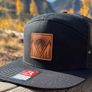 7 Panel Mountain Hat - Quality Sewn Real Leather Richardson 168 Flat Bill Mesh Back Mountain East