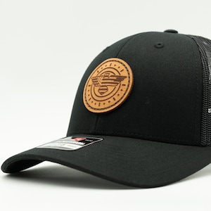 Cappello Richardson 115 Low Profile Leather Patch - Cappello con toppa American Eagle - Fatto a mano negli USA - SnapBack regolabile - Small 115 e M/L 115