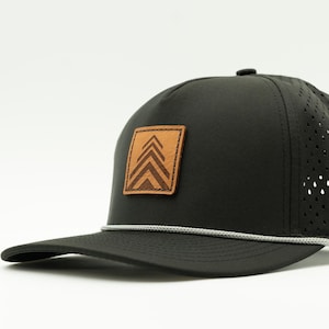 Water resistant rope hat snapback leather patch hat Outer Wings 970 high profile trucker adjustable sewn real leather Arrow Pine