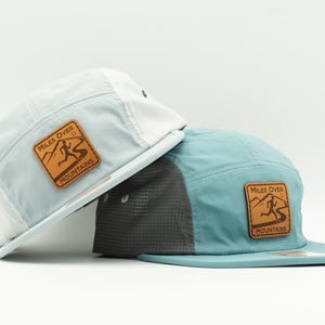 Lichtgewicht trailpet - Miles Over Mountains leren patch, Richardson 932, PCT Running, Adventure, ademend, vijf panelen, klittenband achterkant