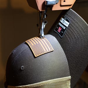 Richardson 115 low profile American Flag Hat With Sewn Leather Patch Hat- Made in USA, Laser Engraved Real Leather. 115 Small or M/L