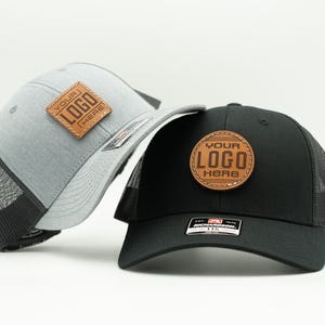 Szyta na zamówienie skórzana czapka z łatką – Richardson 115, rozmiar mały lub średni, Trucker – prawdziwa skóra – wysoka jakość – niski profil Snapback – wyprodukowano w Karolinie Północnej