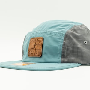 Lightweight Trail Hat - Chasing Miles Leather Patch, Richardson 932, PCT Running, Adventure, Breathable, Five Panel, Quick Dry, Velcro Back