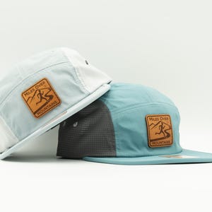 Lightweight Trail Hat - Miles Over Mountains Leather Patch, Richardson 932, PCT Running, Adventure, Breathable, Five Panel, Velcro Back