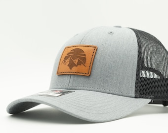 Richardson 115 men’s hat, mesh back adjustable black headwear, comfortable sewn leather patch cap, handmade custom trucker hat, snapback lid
