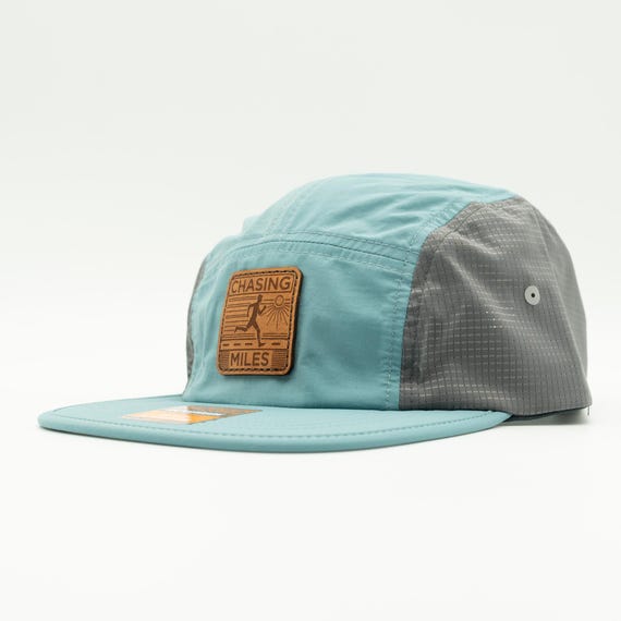 Lightweight Trail Hat - Chasing Miles Leather Patch, Richardson 932, PCT Running, Adventure, Breathable, Five Panel, Quick Dry, Velcro Back