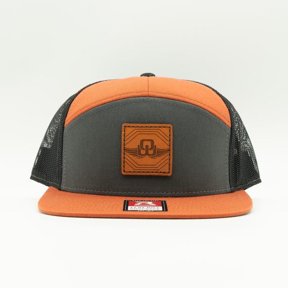 Richardson 168 Hat - Sewn Real Leather 7 Panel Flat Bill Mesh Back