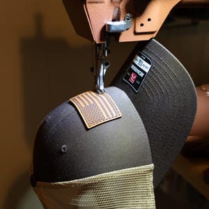 Richardson 115 low profile American Flag Hat With Sewn Leather Patch Hat- Made in USA, Laser Engraved Real Leather. 115 Small or M/L