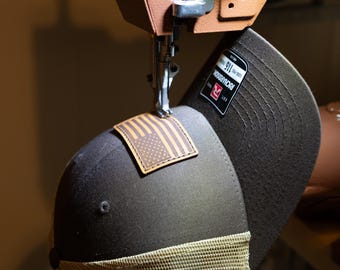Richardson 115 low profile American Flag Hat With Sewn Leather Patch Hat- Made in USA, Laser Engraved Real Leather. 115 Small or M/L