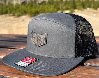 Leather Patch Flat Bill Hat - Black Richardson 168 Snapback