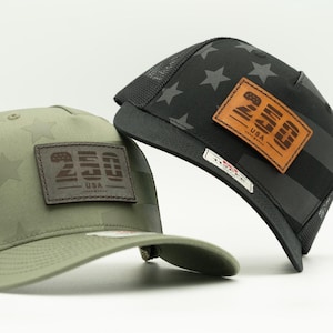 USA 250 anniversary hat, Richardson 112PFP trucker, five panel OSFM, tonal flag, limited edition sewn leather