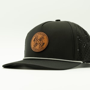 Custom Stitched on Leather Patch Rope Trucker Hat, mesh back adjustable headwear, Custom logo on cap, High Profile Snapback, no minimum 2