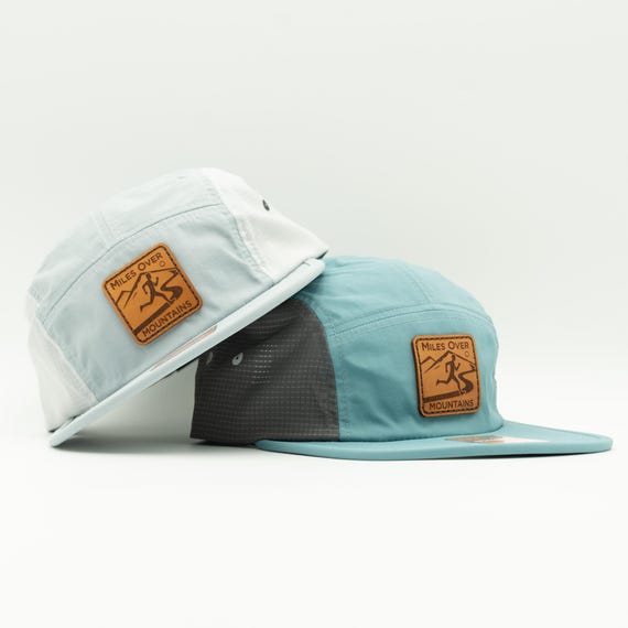 Lightweight Trail Hat - Miles Over Mountains Leather Patch, Richardson 932, PCT Running, Adventure, Breathable, Five Panel, Velcro Back