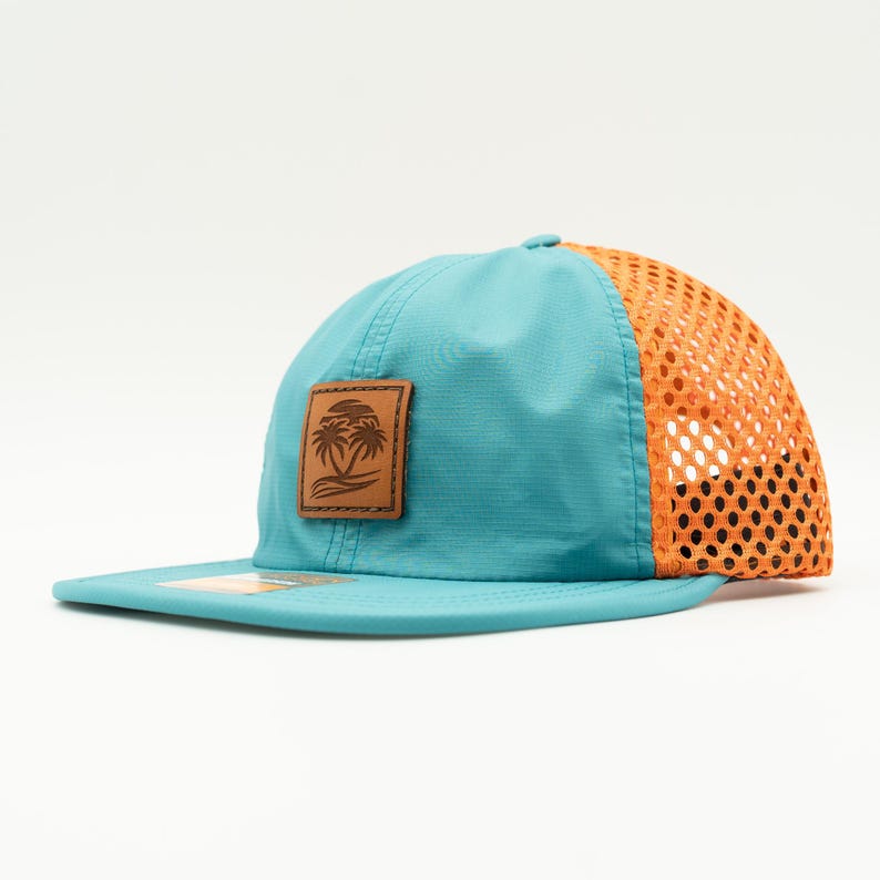 Water resistant leather patch hat Richardson 935 adjustable performance cap sewn real leather Paradise Teal/Orange 935 OSFM