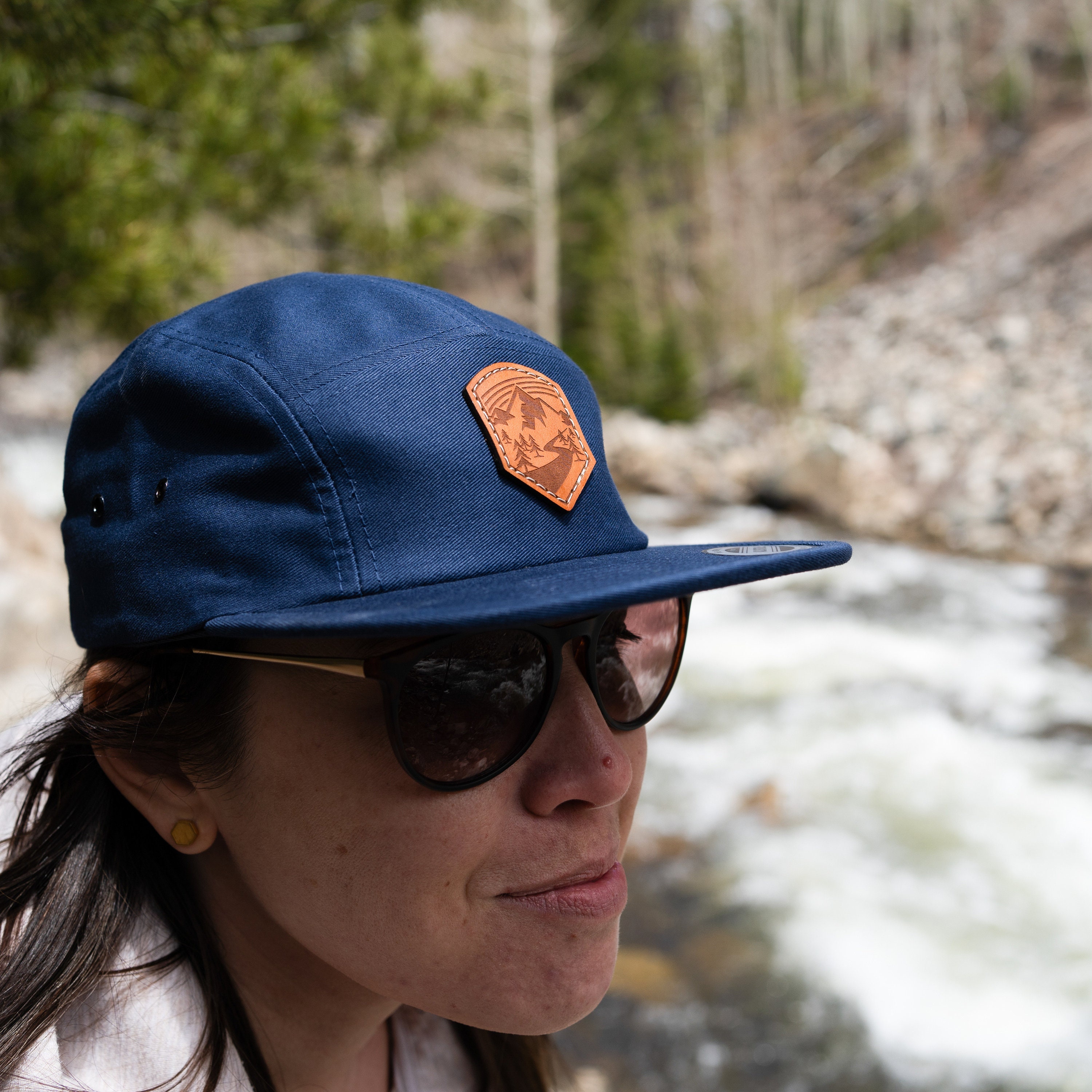 Leather Patch Camper Hat Yupoong 7005 Hat - Wanderlust
