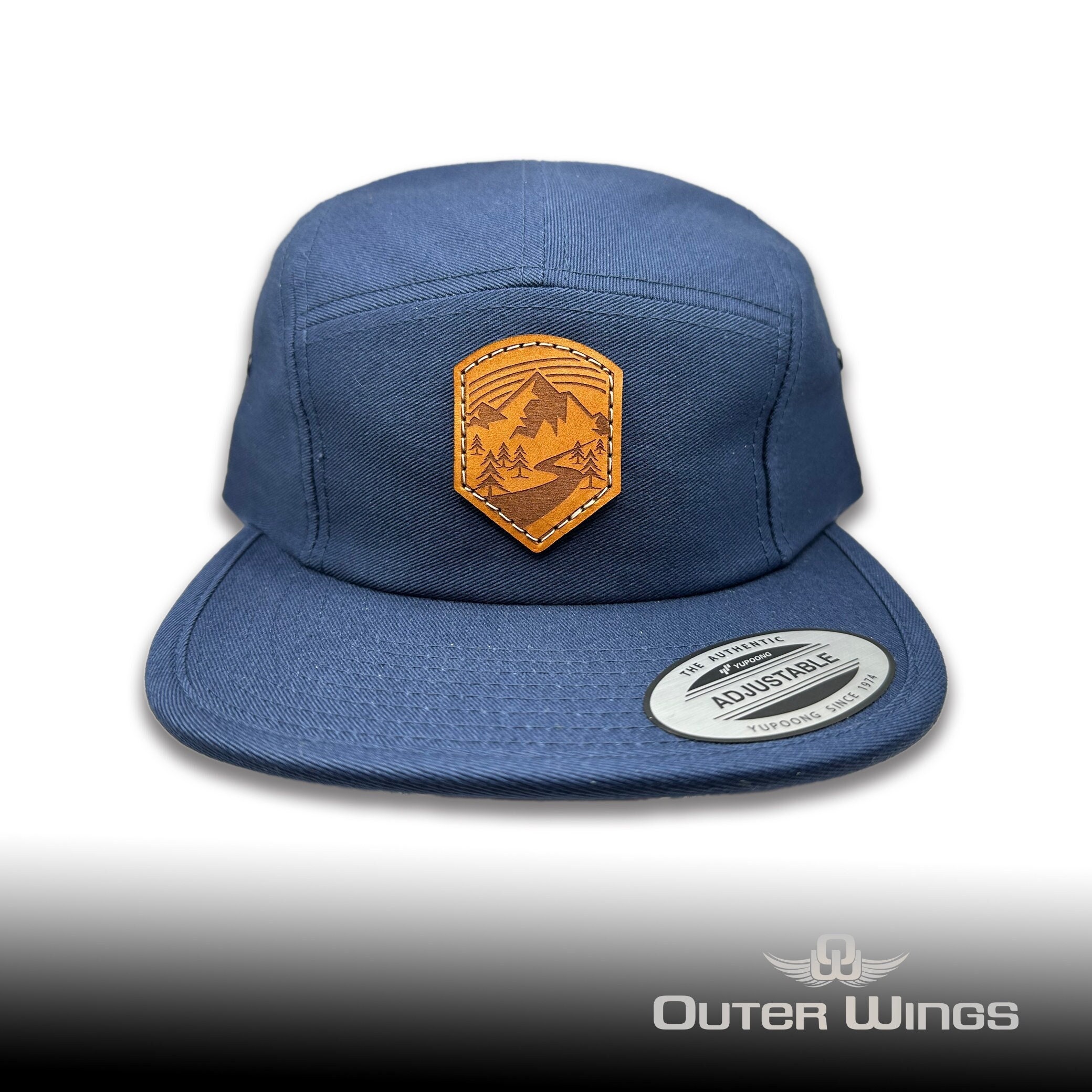 Leather Patch Camper Hat Yupoong 7005 Hat - Wanderlust Leather Patch Camper Hat Yupoong 7005 Hat - Wanderlust