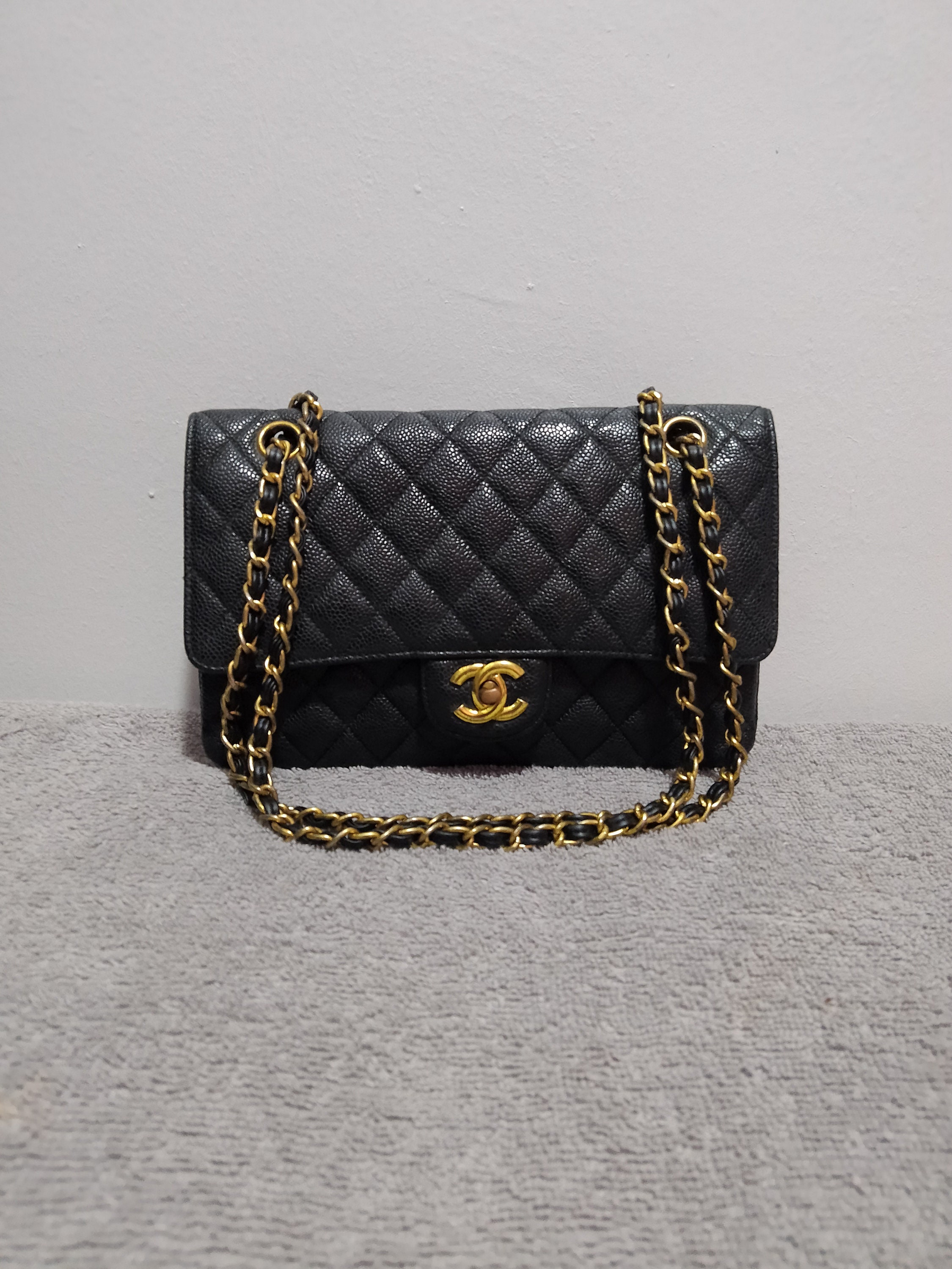 Chanel Classic Double Flap Caviar Leather Small Size Vintage 