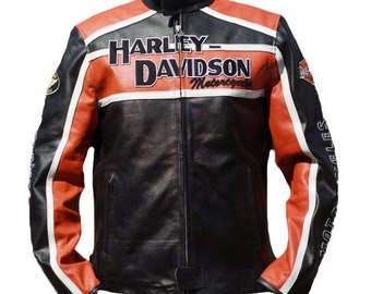 Harley-davidson Classic Cruiser Orange and Black Cowhide