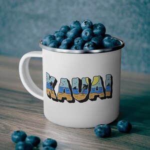 Kauai Enamel Camping Mug, Kauai Tea Mug, Hawaii Coffee Cup, Gift for dad, Gift for Husband, Camping lover, Hiking lover