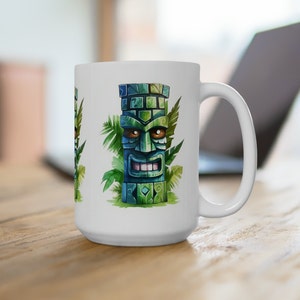 Hawaiian Tiki Watercolor Mug 15oz Coffee Cup
