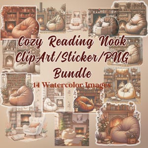 Clip Art Bundle, Card Making, Nook Clipart,fireplace clipart bundle, cozy reading nook, sticker, Junk Journaling,Digital Download, Scrapbook