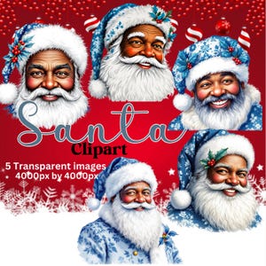 Santa Digital Download clip Art, Festive Art Print, Holiday Decor, Christmas Wall Art, Christmas Poster, Gift Idea, African American Santa