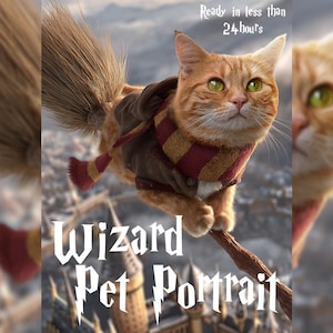 Custom Witch and Wizard World Pet Portrait | Magical Pet Portrait, Potterhead Gift Idea, DIGITAL COPY ONLY