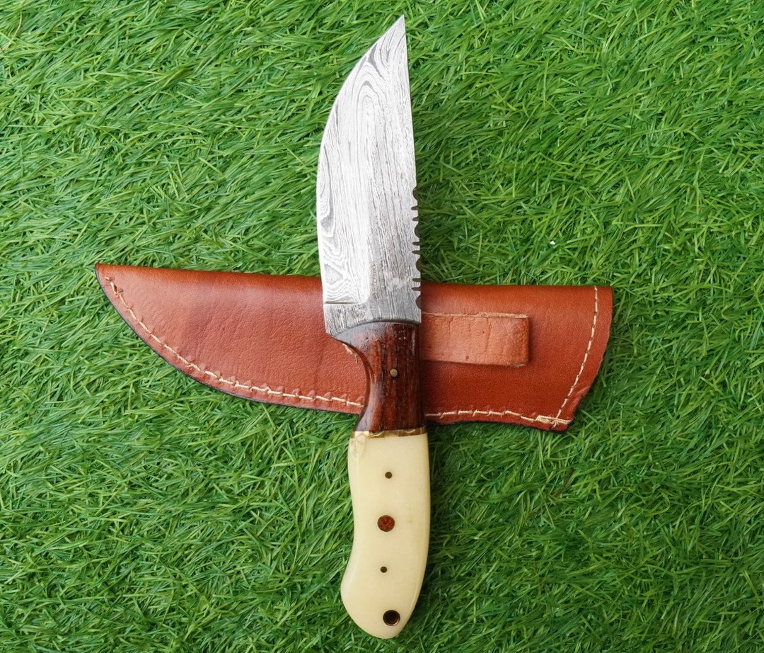 Damascus Skinner Knife Mini Track Knife Tang Half Everyday Etsy