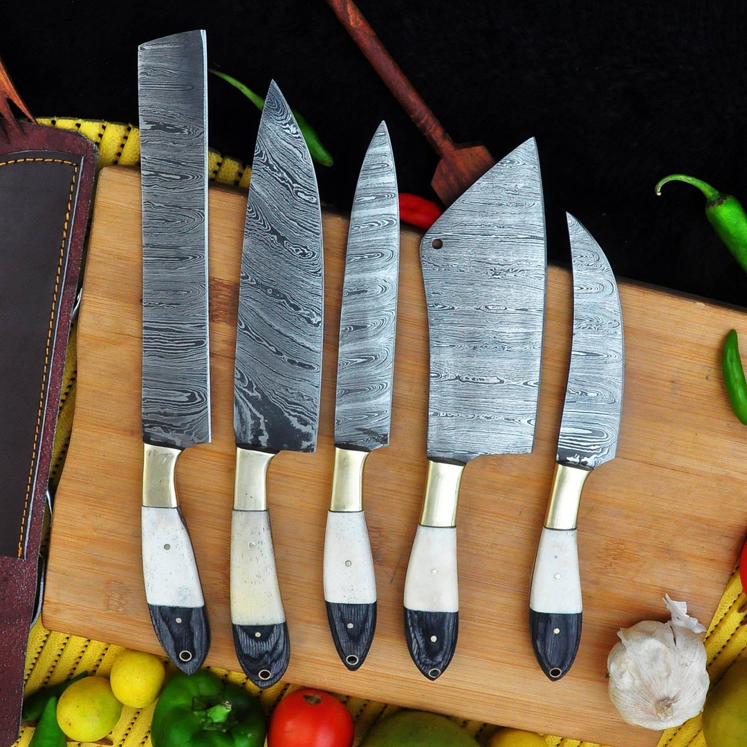 5piece Handmade Kitchen Knife Set With Complimentary Leather Etsy