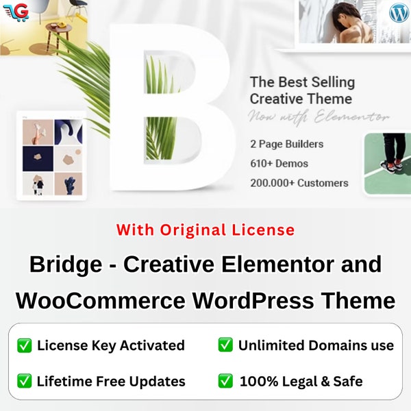 Bridge Creative Multipurpose WordPress Theme With Original Lifetime License for Unlimited Websites/ Multipurpose WordPress Theme/ Bridge