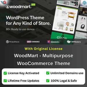 WoodMart - Responsive WooCommerce Wordpress Theme Original Lifetime License for Unlimited Websites | WordPress Woocommerce | Woodmart theme