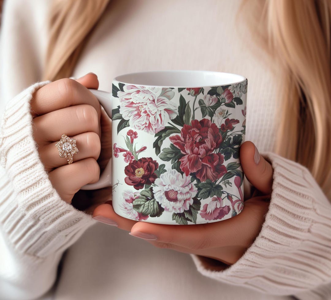Charming Floral Ceramic Coffee Mug Unique Design Dishwasher Safe Tea ...