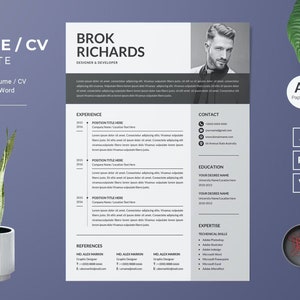 2 Page Resume Template Word. CV Template Professional, CV Design, Executive Resume Template, Clean Curriculum Vitae, Minimalist, ATS, Free