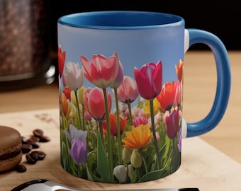 Pretty Tulip Mug, Beautiful Tulips Design, Nature Lover Gift, Gardeners Gift, Colorful Coffee Mug, Gift For Her, Teacher Gift, Office Gift