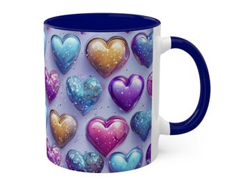 Pastel Heart Mug: Colorful Ceramic Coffee Cup