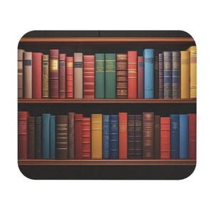 Cozy Bookshelf Mouse Pad, Reading Gift for Book Lovers, Home Office Decor, Literary Style, Gamer Mouse Mat, Cute Desk Accessories