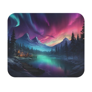 Northern Lights Mouse Pad, Aurora Borealis Mouse Pad, Celestial Galaxy, Night Sky Lights, Mountain Night Lights, Northern Lights Over Water